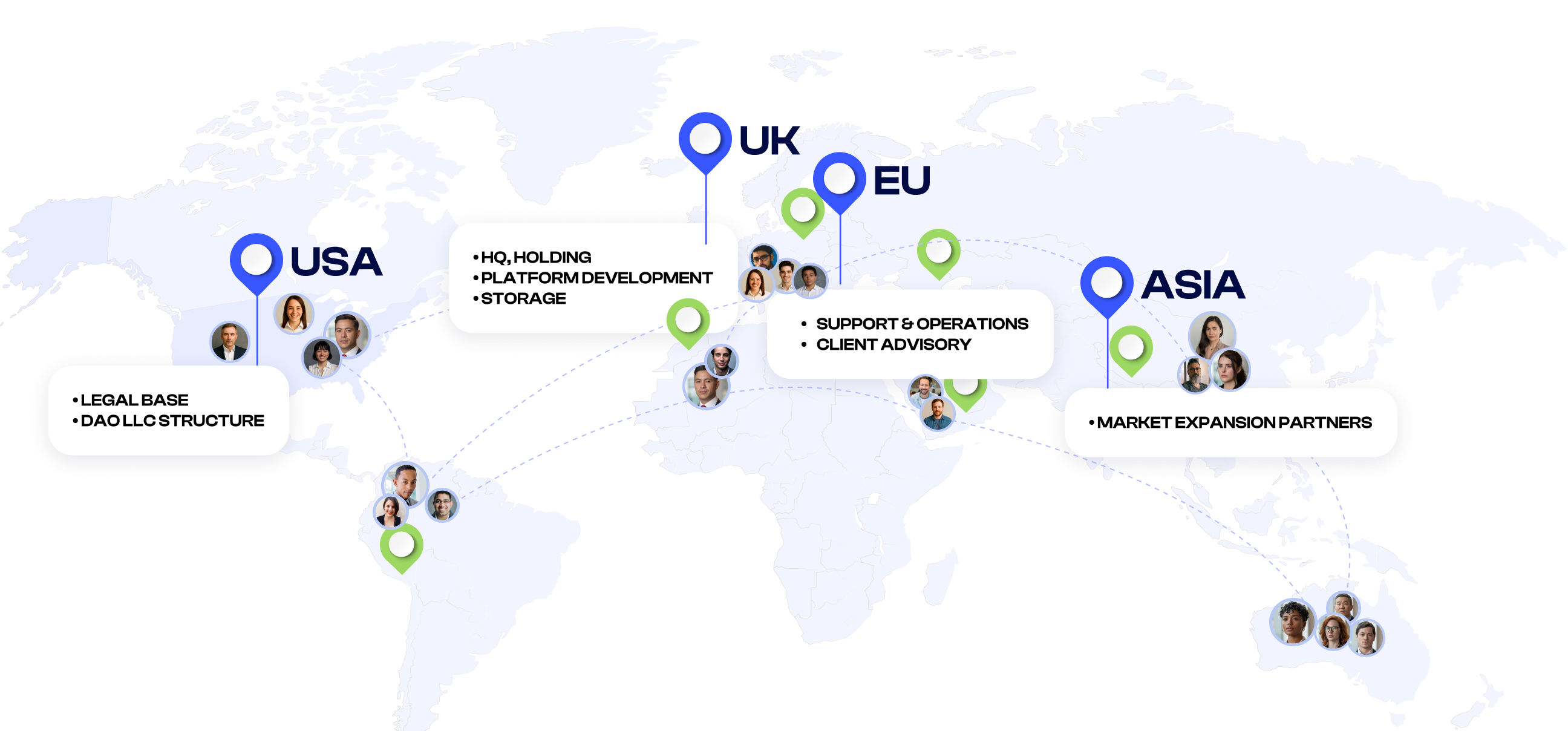 World map marking the regions Trusty Digital serves